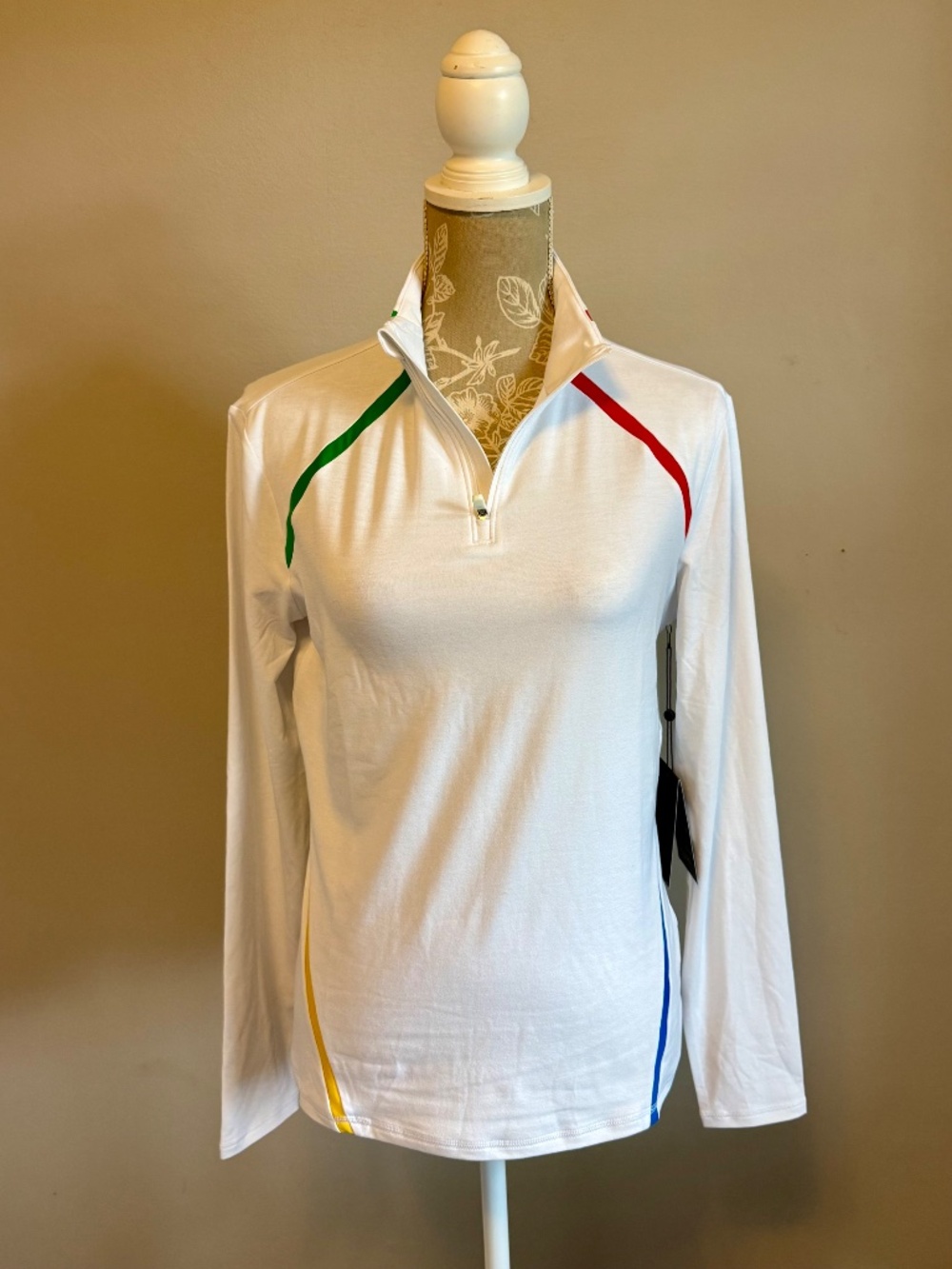 G/FORE Sun Shield Tech Quarter Zip Women's M Snow White Multicolor Golf NWT